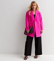 New Look Petite Bright Pink Double Breasted Long Blazer